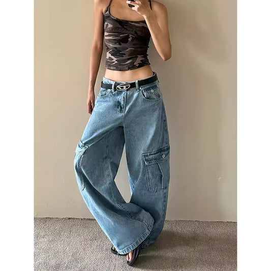 Y2K Baggy Jeans for Women Trendy Low Rise Casual Straight Leg Boyfriend Jeans Denim Pants with Pocket Streetwear