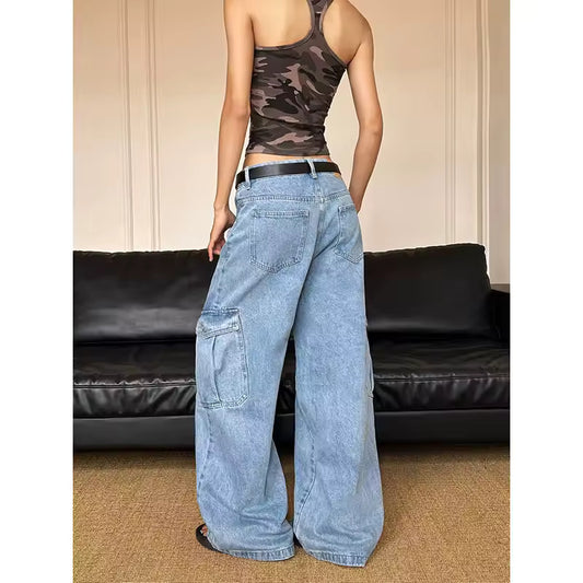 Y2K Baggy Jeans for Women Trendy Low Rise Casual Straight Leg Boyfriend Jeans Denim Pants with Pocket Streetwear